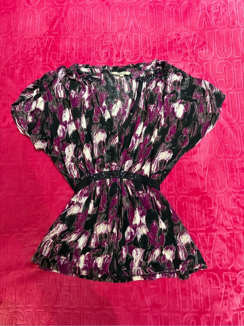 Y2K RW&CO Abstract Print Peplum Top • Purple & Black